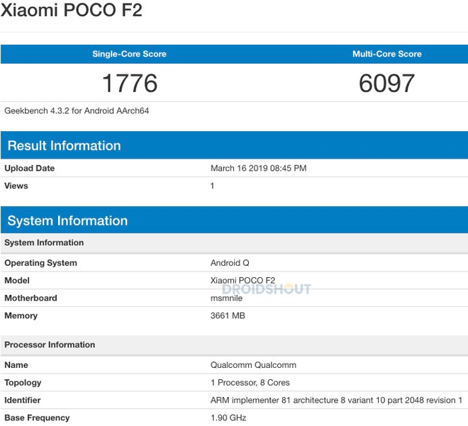 Xiaomi Poco F2 lộ điểm hiệu năng thất vọng với chip Snapdragon 855 và Android Q - Ảnh 1.