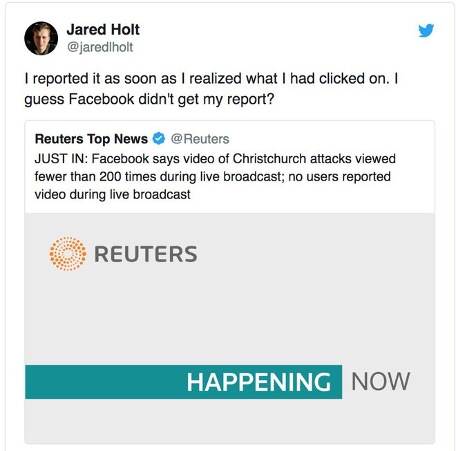 Facebook nói dối rằng không có ai báo cáo về livestream vụ tấn công Nhà thờ Hồi giáo ở New Zealand? - Ảnh 1.