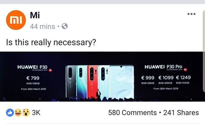 Xiaomi đá đểu Huawei từ lúc ở sự kiện lên Facebook - Ảnh 1.