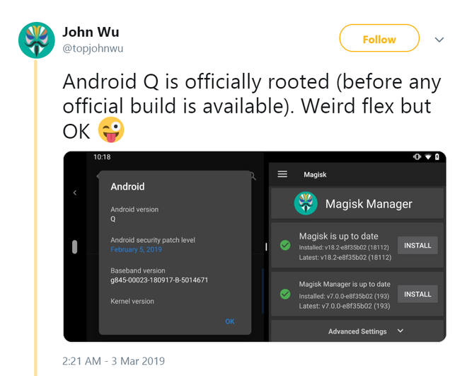 Android Q còn chưa ra mắt nhưng đã bị root - Ảnh 1.