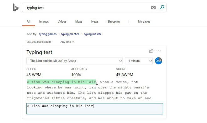 Muốn xem mình đánh máy nhanh cỡ nào? Microsoft có một công cụ dành cho bạn ngay trên trang tìm kiếm Bing - Ảnh 1.