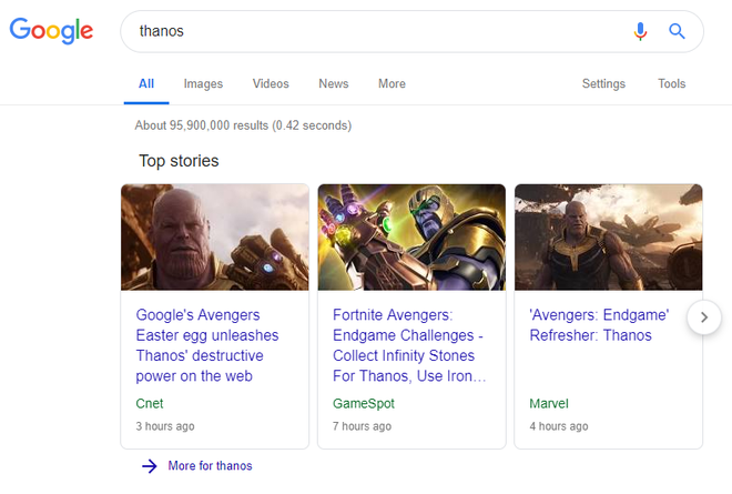 Google Tìm kiếm đã có Găng tay Vô cực cho bạn thử: Chỉ cần gõ Thanos là ra, làm luôn đi - Ảnh 4.