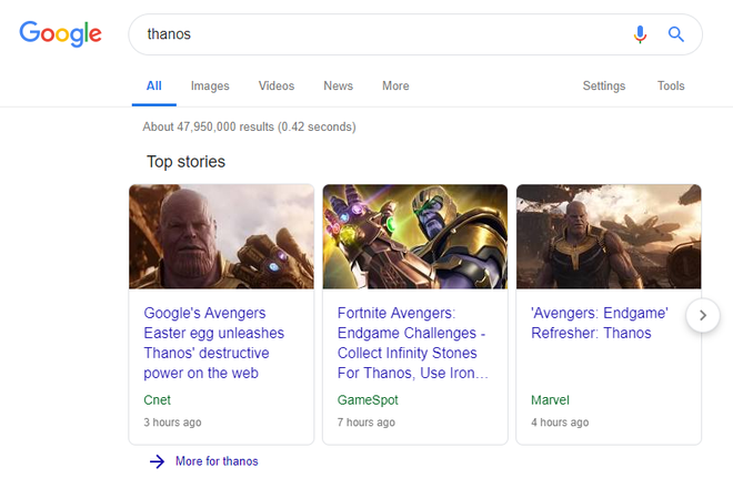 Google Tìm kiếm đã có Găng tay Vô cực cho bạn thử: Chỉ cần gõ Thanos là ra, làm luôn đi - Ảnh 5.