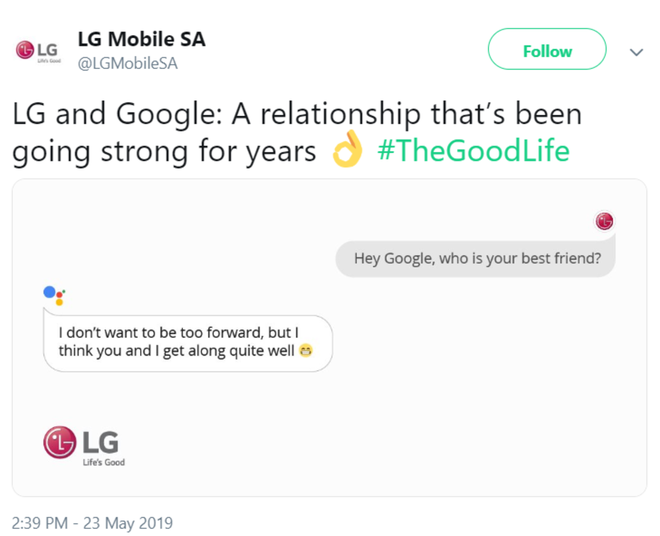 Giữa lúc Huawei gặp khó khăn, LG đăng tweet khoe tình bạn thắm thiết với Google - Ảnh 2.