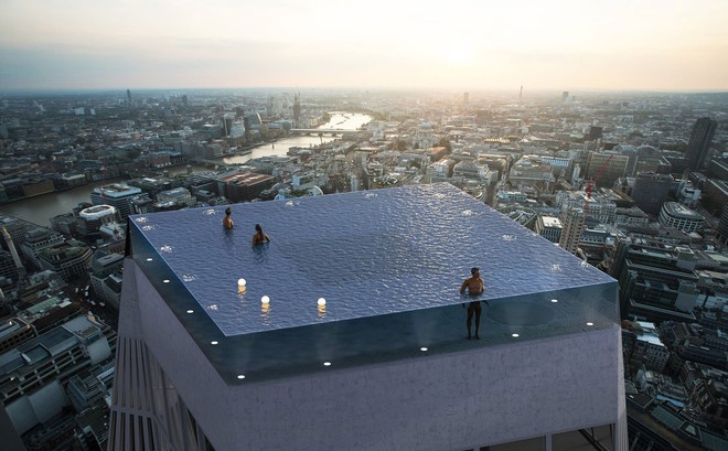 Ngắm nhìn bể bơi vô cực trên nóc tòa nhà ở London - Ảnh 1.