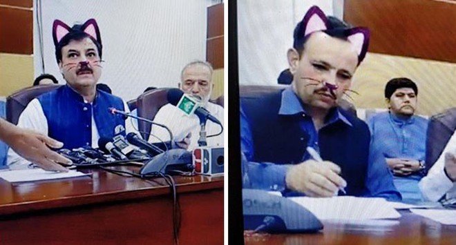 Pakistan: Live-stream họp báo chính phủ nhưng quên tắt filter mèo hồng cute - Ảnh 1.