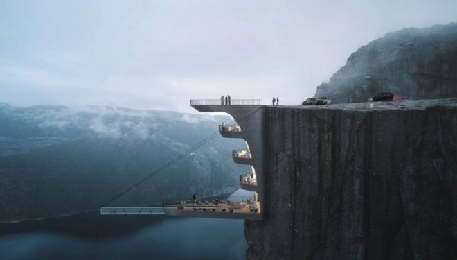 Độc đáo ý tưởng khách sạn xây dựng sát vách núi với hồ bơi vô cực kéo dài ngoài mỏm đá - Ảnh 1.