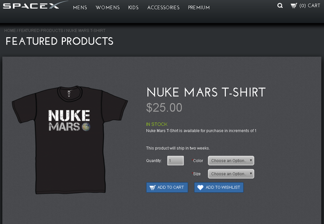 Tỷ phú Elon Musk bán áo phông “Đánh bom nguyên tử Sao Hỏa” - Ảnh 2.