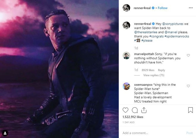 Hawkeye lên tiếng: Jeremy Renner khẩn thiết yêu cầu Sony trả Spider-Man lại cho Stan Lee và Marvel - Ảnh 1.