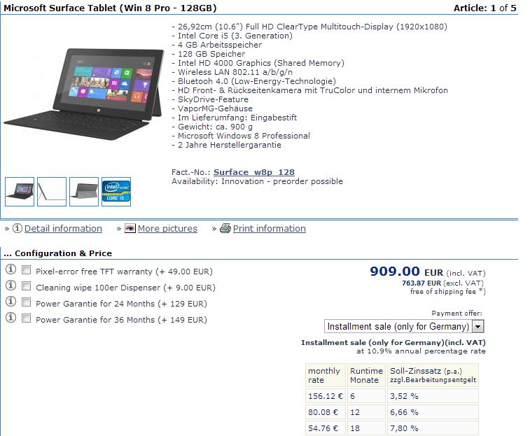 Lộ diện gi&aacute; b&aacute;n của tablet Surface Windows 8 Pro, ngang tầm Ultrabook 2