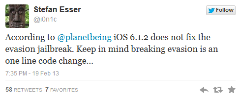 iOS 6.1.2 sẽ bị jailbreak dễ dàng bởi evasi0n 1.4 1