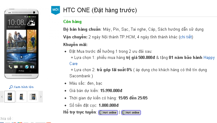 HTC One bán chính hãng tại Việt Nam từ giữa tháng 5 với mức giá 16 triệu đồng 2