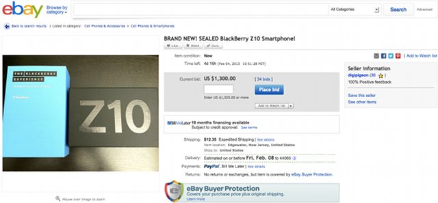 BlackBerry Z10 được rao b&aacute;n tr&ecirc;n eBay với gi&aacute; 1.300 USD 1