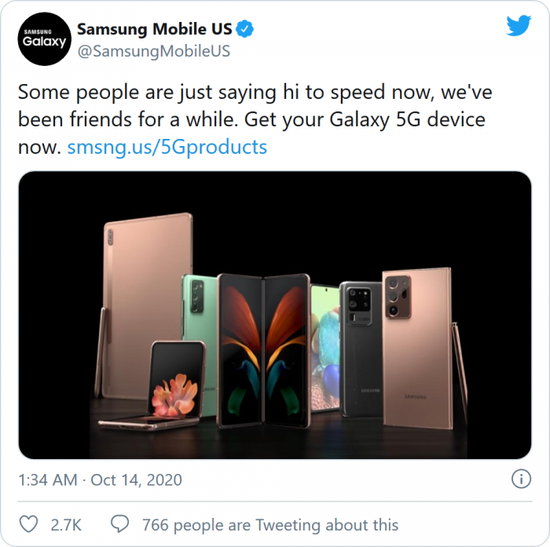 Dòng tweet của Samsung Mobile tại Mỹ.