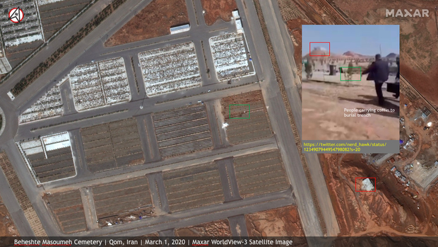 The heartbreaking image: The burial chamber of the dead of Covid-19 in Iran is large enough to be seen from space - Photo 5. Hình ảnh đau lòng: Hố chôn thi thể người tử vong vì Covid-19 tại Iran đủ lớn để có thể nhìn thấy được từ vũ trụ - Ảnh 5.