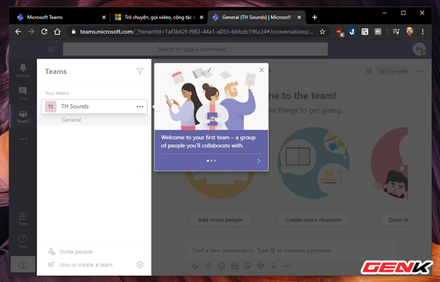 Giao diện Microsoft Teams được phân chia theo các tab nhìn rất dễ nắm bắt. Đầu tiên sẽ là phần Teams với danh sách các nhóm mà bạn tham gia hoặc khởi tạo.