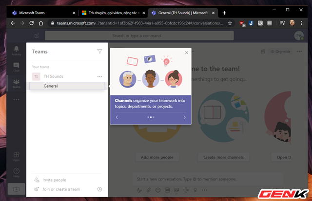 Xếp dưới tên nhóm sẽ là phần kênh (bộ phận, phân chia công việc,..) trong nhóm.