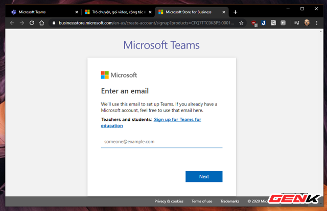 Nhập địa chỉ email cá nhân vào và nhấn 