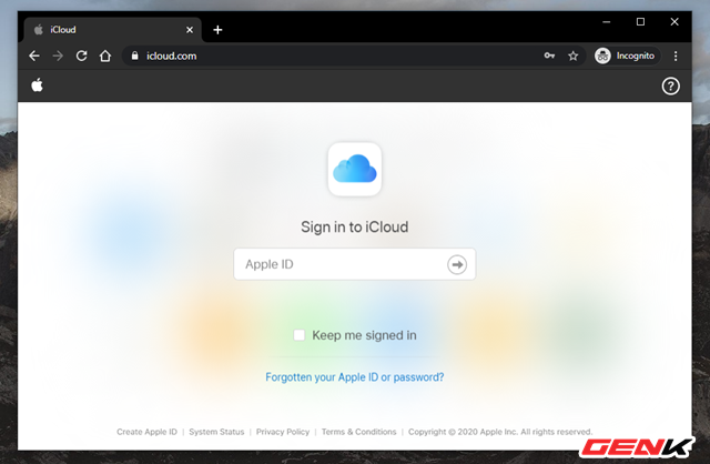 Sử dụng trình duyệt Google Chrome và truy cập vào "icloud.com", đăng nhập tài khoản iCloud của bạn vào.