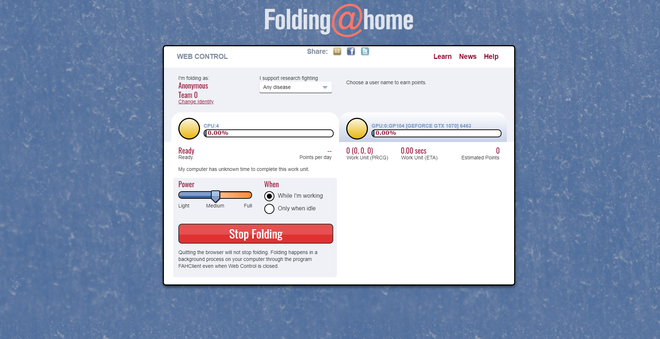 Giao diện phần mềm FAH do các nhà khoa học thuộc dự án Folding@home tạo ra