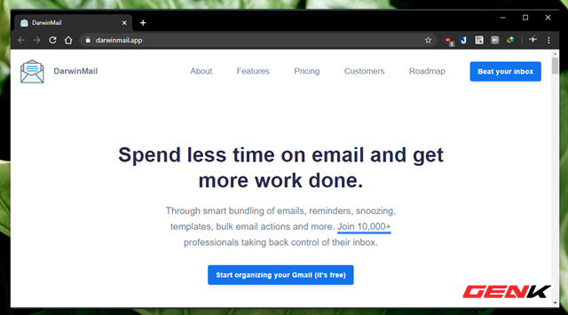 Darwin Mail là dịch vụ mail trung gian miễn phí, cho phép người dùng liên kết và quản lý Gmail theo phong cách Google Inbox. Để bắt đầu bạn hãy truy cập vào trang chủ dịch vụ, sau đó nhấn
