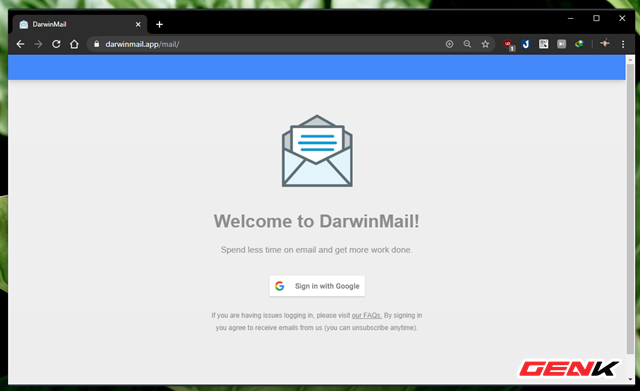 Tiếp tục, hãy nhấn "Sign in with Google" để tiến hành đăng nhập và cho phép Darwin Mail liên kết với tài khoản Google của bạn.