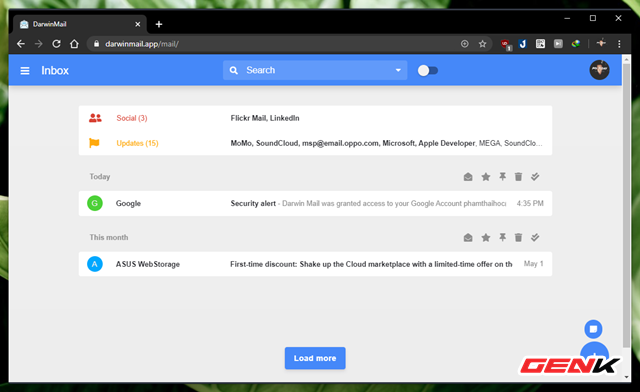 Sau khi hoàn tất đăng nhập, giao diện quản lý email hiện ra. Bạn sẽ rất bất ngờ vì nó cực kỳ giống với giao diện Google Inbox