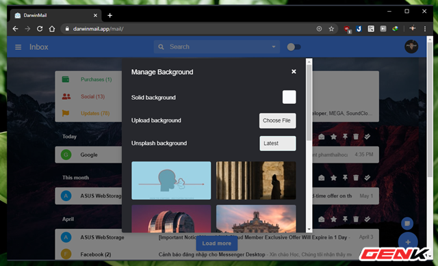 Cửa sổ lựa chọn ảnh nền, màu, cách sắp xếp sẽ hiển thị cho bạn. Các thay đổi sẽ có hiệu lực ngay lập tức.