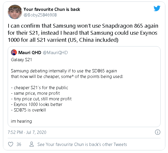 


















Lỗi giao diện: file 'snippets/shortcode-Tin.bwt' không được tìm thấy
 Samsung sẽ không còn sử dụng chip Snapdragon của Qualcomm trên Galaxy S21 (S30), thay vào đó chỉ dùng chip Exynos - Ảnh 2.