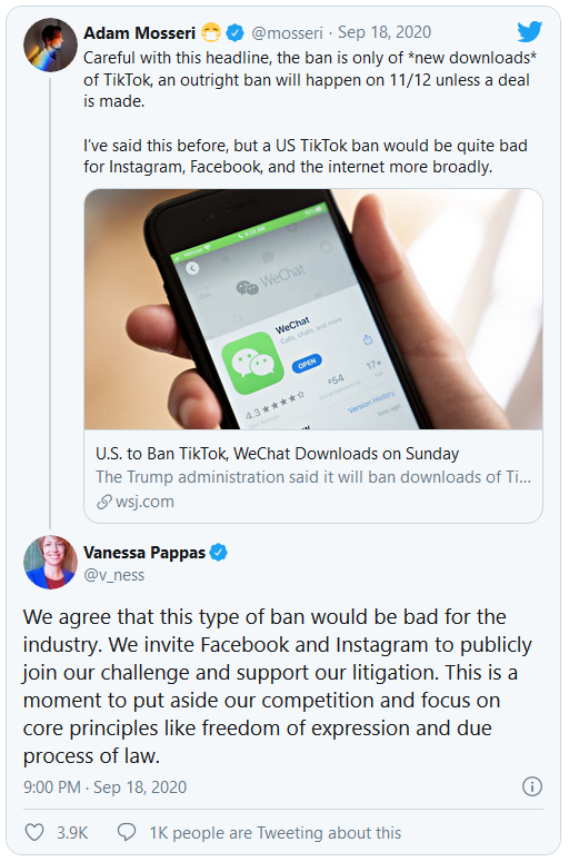 Bị dọa cấm cửa, TikTok rủ rê Facebook và Instagram cùng chống lại tổng thống Trump - Ảnh 1.