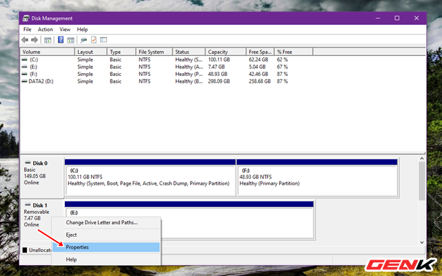 Nhấn phải chuột vào ổ USB bạn cần và chọn
