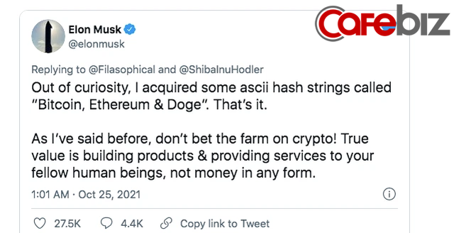 Như chưa hề tăng, Elon Musk vừa tweet tôi không sở hữu đồng Shiba Inu nào, ngay lập tức giá coin chó giảm - Ảnh 3.