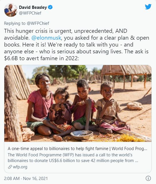 Elon Musk challenged, the United Nations replied: This is a plan to solve hunger with $ 6.6 billion, now let's talk money?  - Photo 1.