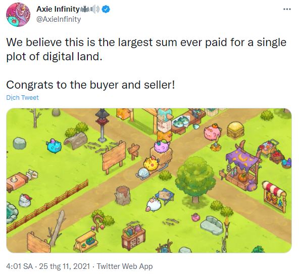 Digital land lot has just been sold for 2.3 million USD in the game Axie Infinity - Photo 1.