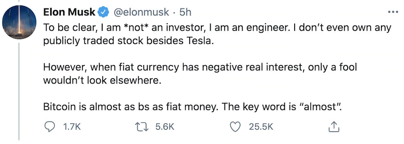 Elon Musk tiết lộ lý do Tesla đầu tư 1,5 tỷ USD vào Bitcoin - Ảnh 2. Elon Musk tiết lộ lý do Tesla đầu tư 1,5 tỷ USD vào Bitcoin - Ảnh 2.