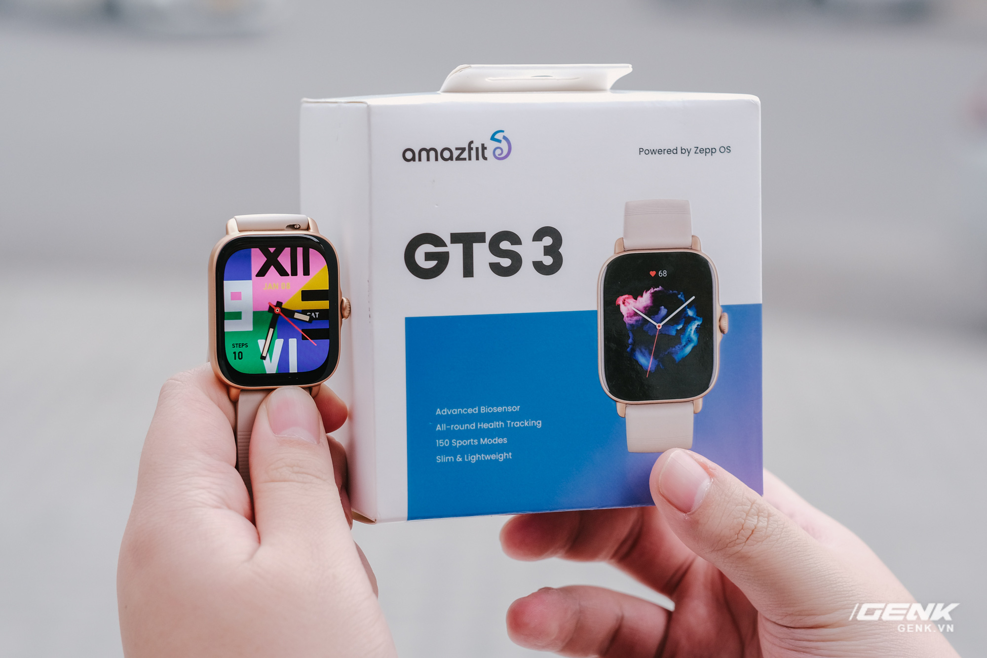 On hand Amazfit GTS 3: Stylish design, with 