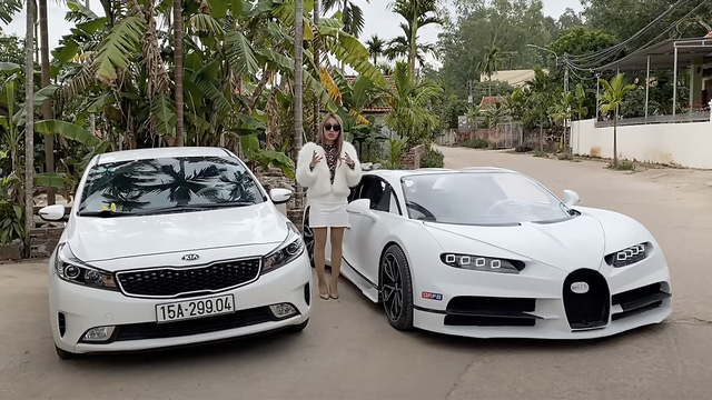 Homemade Bugatti Chiron worth billions of young people in Quang Ninh upgraded: New color, milling wheel, match with Kia Cerato to see the huge size - Photo 7.