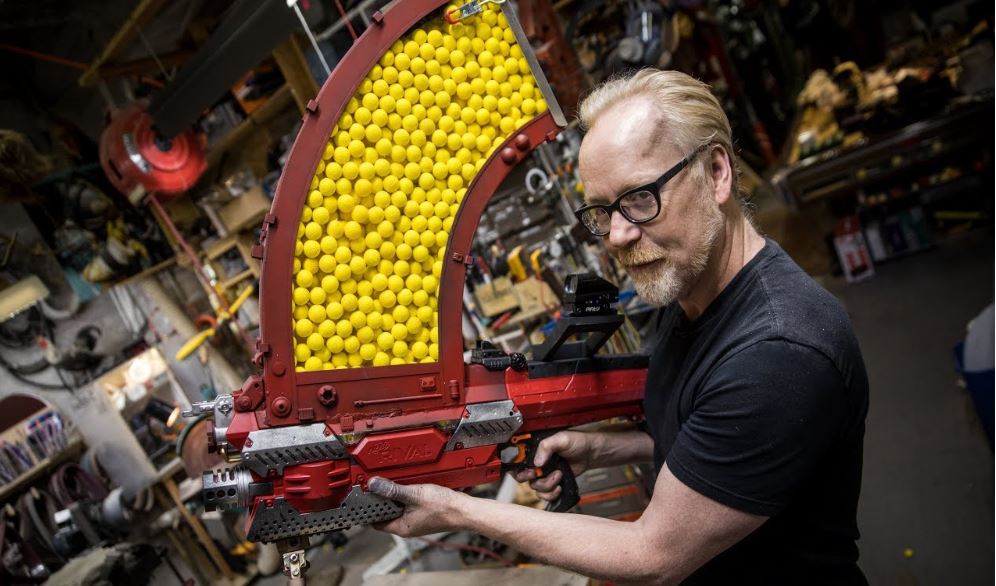 Former MC of science show MythBusters turns a nerf gun into a 