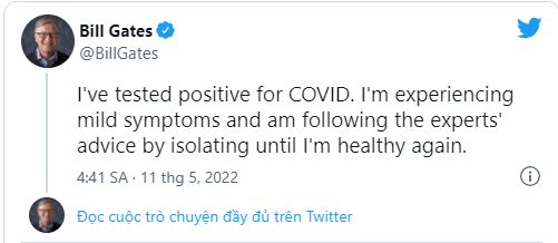Bill Gates is positive for COVID-19, is in isolation, but is optimistic because he has been vaccinated and 