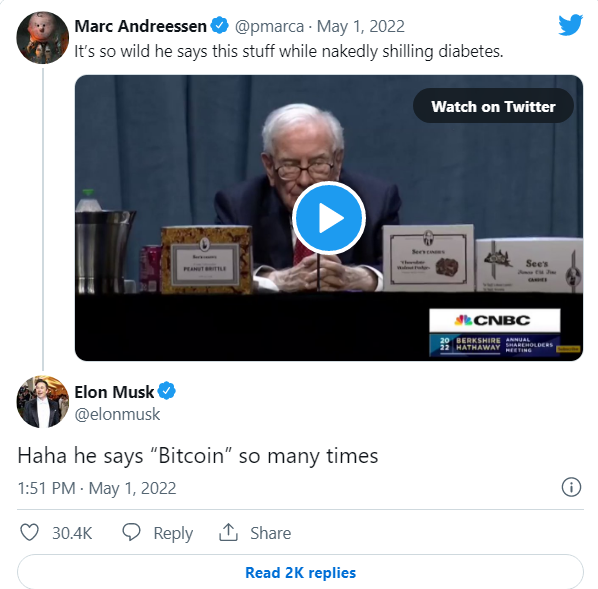 Elon Musk has never been bored with teasing anyone: billionaire Warren Buffett became the next object because he criticized Bitcoin but kept talking about this digital currency - Photo 1.