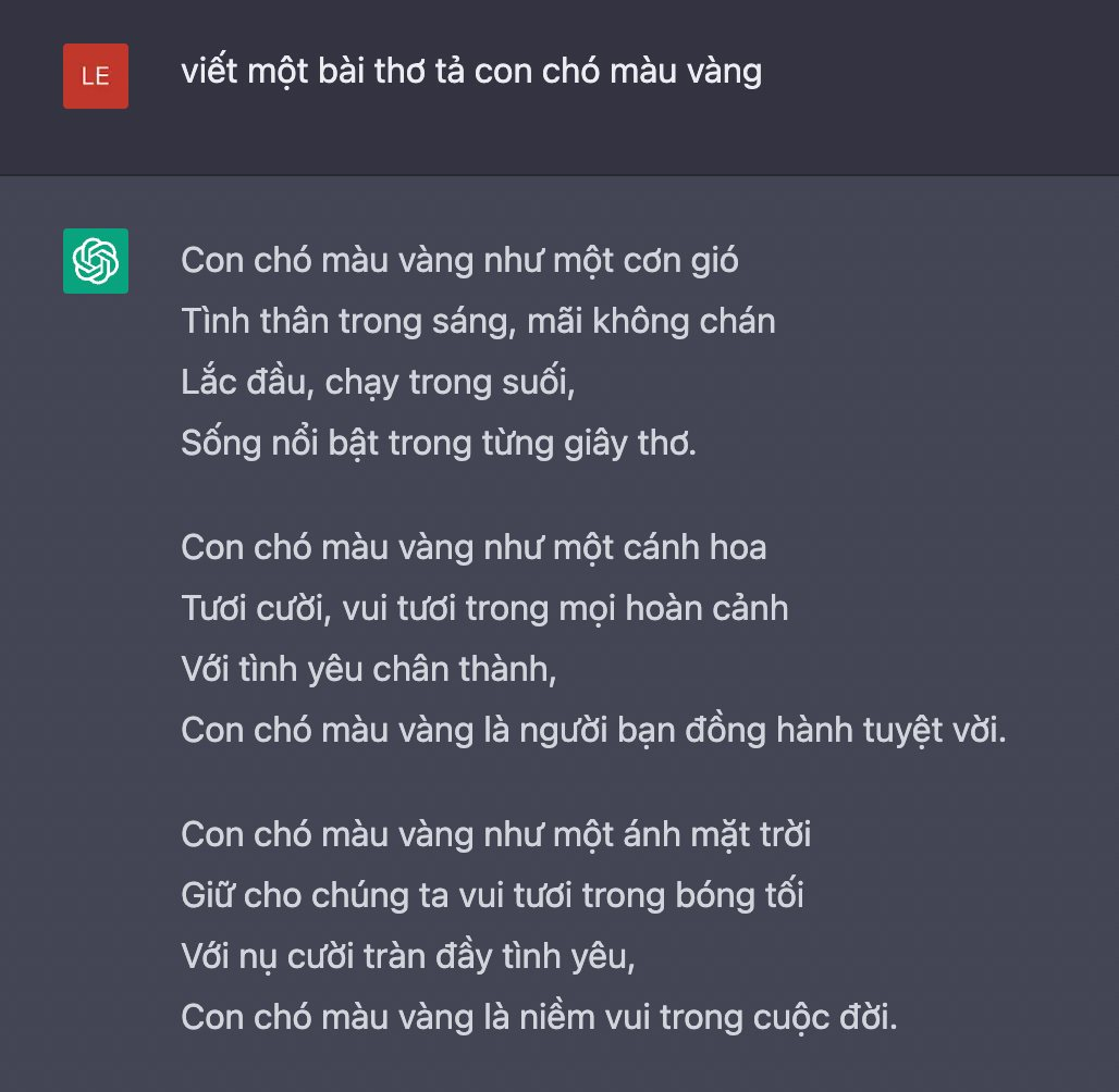 Sau 7749 bước để dùng ChatGPT ở Việt Nam, cười ngất với bài thơ bằng tiếng Việt về con chó của AI: Con chó vàng như một... cơn gió - Ảnh 3.