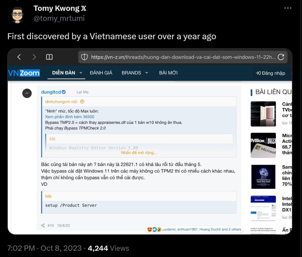Người dùng thế giới bất ngờ với cách &quot;vượt rào&quot; cài Windows 11, hóa ra nguồn gốc từ diễn đàn Việt Nam hơn một năm trước - Ảnh 2.