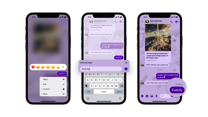 Messenger cho phép người dùng chỉnh sửa tin nhắn sau khi đã gửi