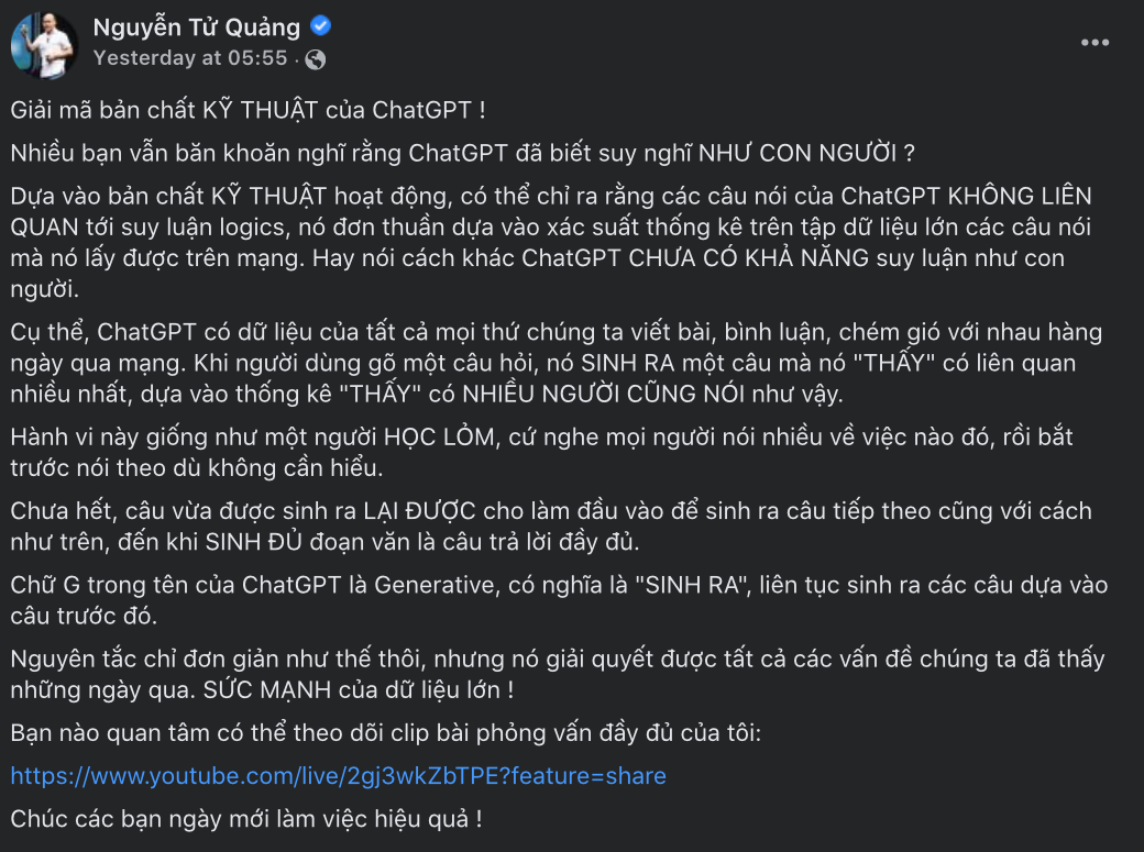 ChatGPT phản hồi ra sao khi bị CEO BKAV Nguyễn Tử Quảng nói 'học lỏm'? - Ảnh 1.