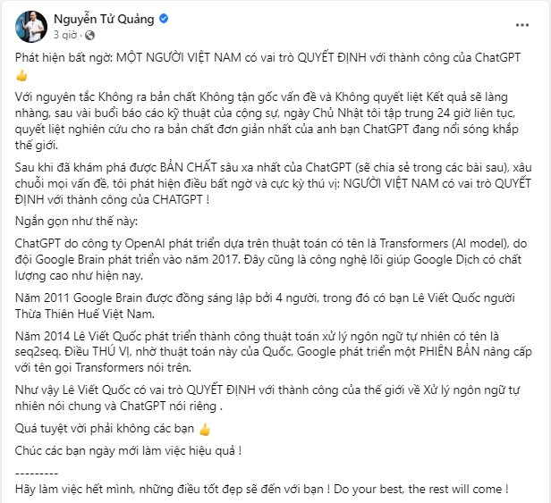 CEO Nguyễn Tử Quảng bất ngờ tiết lộ thành công của ChatGPT là nhờ một người Việt Nam - Ảnh 2.