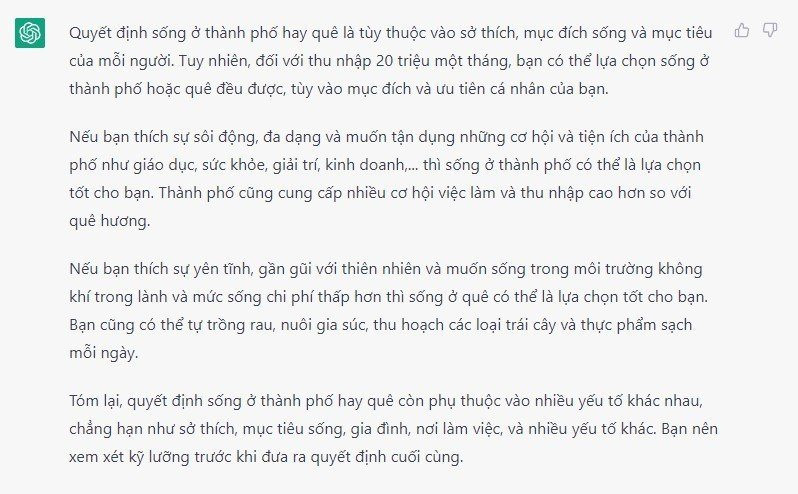 ChatGPT trả lời gì khi được hỏi nên sống ở thành phố hay bỏ phố về quê? - Ảnh 2.