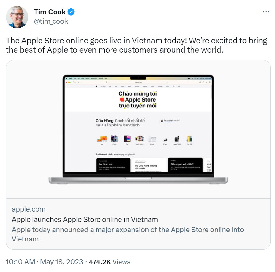 CEO Tim Cook hưởng ứng sự kiện khai trương Apple Store trực tuyến tại Việt Nam - Ảnh 1.