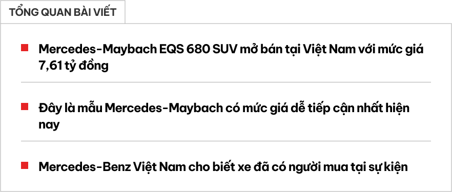 Mercedes-Maybach EQS 680 vừa ra mắt Việt Nam đã có khách chốt luôn tại sự kiện: Giá 7,61 tỷ, 3 màn hình, mạnh gần 660 mã lực, chạy 611km/sạc- Ảnh 1. Mercedes-Maybach EQS 680 vừa ra mắt Việt Nam đã có khách chốt luôn tại sự kiện: Giá 7,61 tỷ, 3 màn hình, mạnh gần 660 mã lực, chạy 611km/sạc- Ảnh 1.