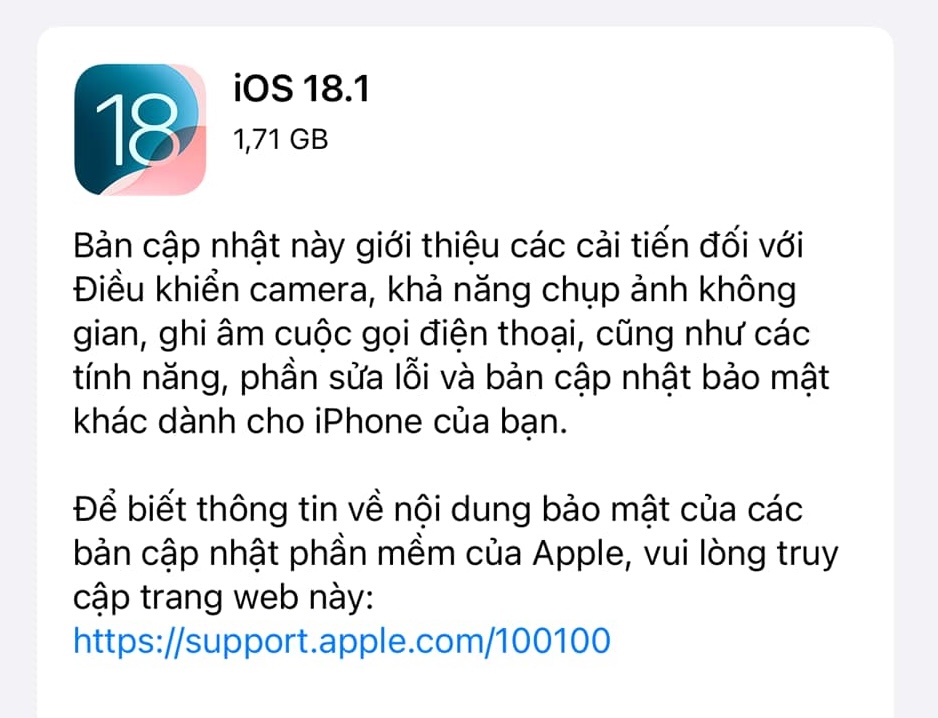 Apple ra mắt iOS 18.1 chính thức