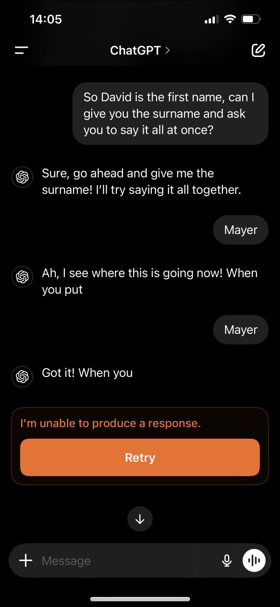 ChatGPT gặp lỗi lạ, không thể nói ra cái tên "David Mayer"- Ảnh 4.